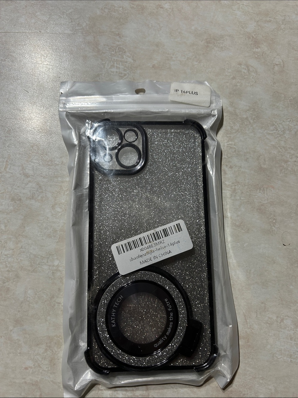 Apple Black Glitter iPhone 14 Plus Case with Ring Holder